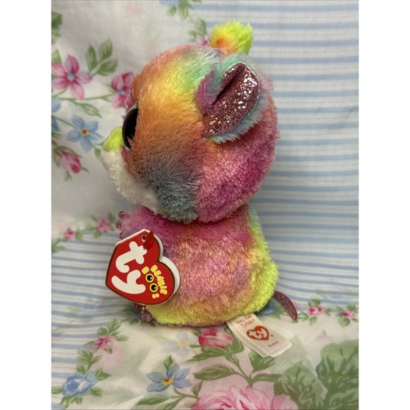Ty Beanie Boo Rodney the Hamster Plush‎ 6" Rainbow Glitter Eyes Stuffed Animal - Picture 2 of 5